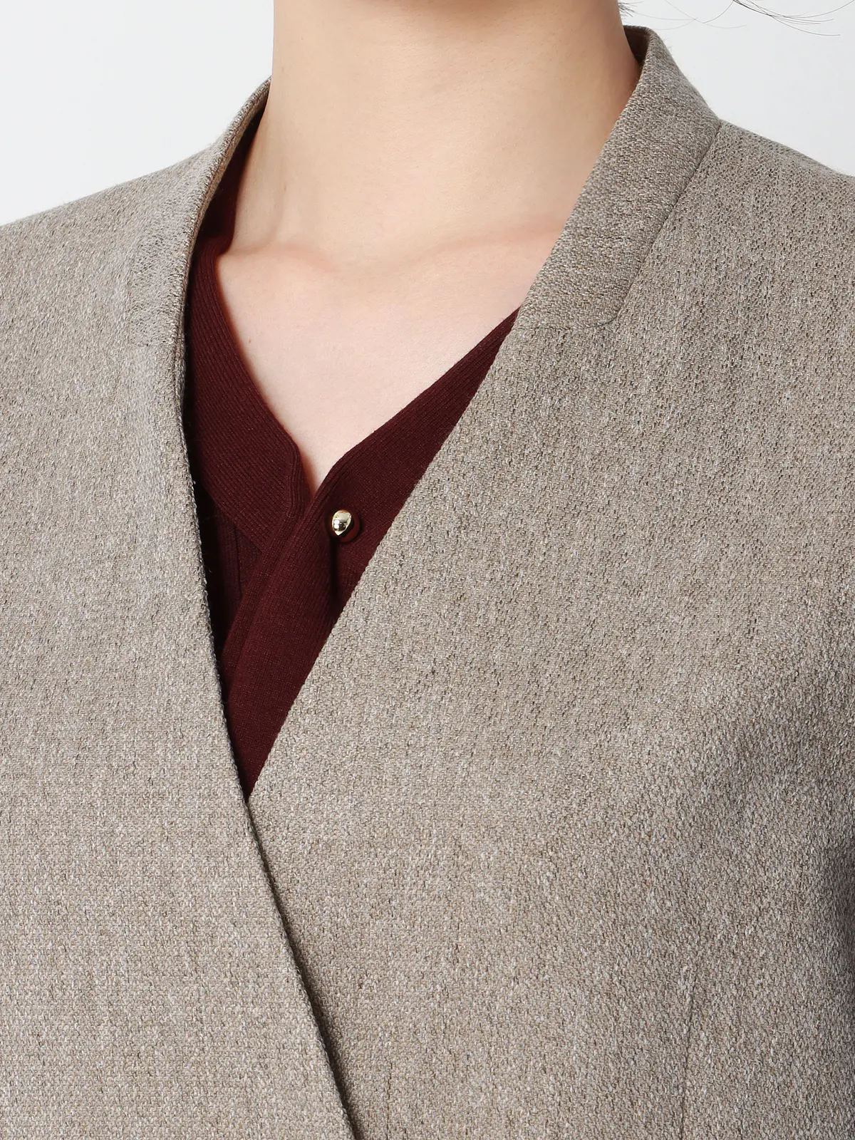 CHANTOWA/バックデザインジレ/ウォッシャブル/ツイードライクシャンブレー/織柄 ベージュ 38(9号)