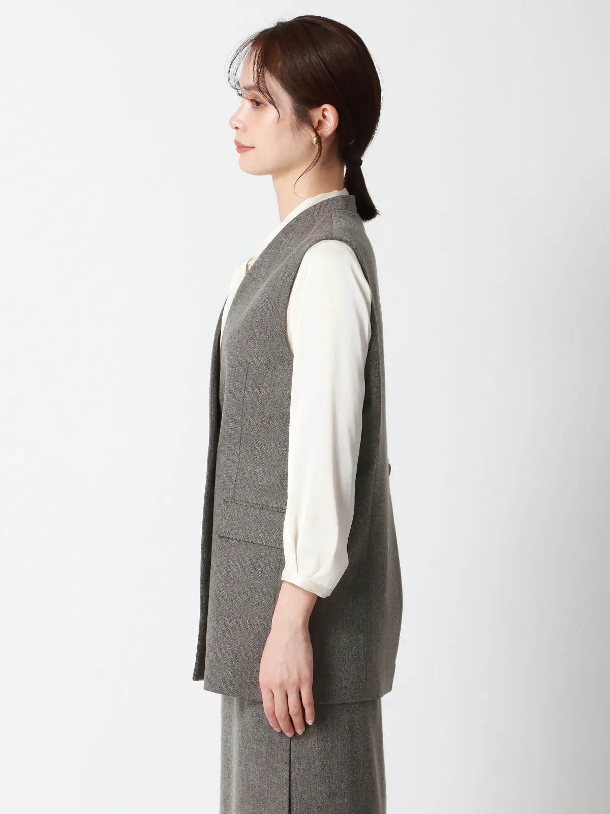 CHANTOWA/バックデザインジレ/ウォッシャブル/ツイードライクシャンブレー/織柄 グレー 38(9号)