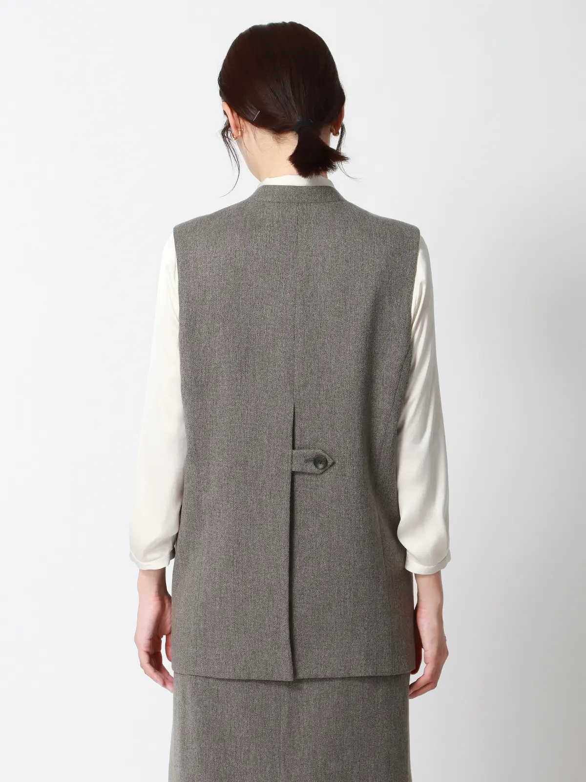 CHANTOWA/バックデザインジレ/ウォッシャブル/ツイードライクシャンブレー/織柄 グレー 38(9号)