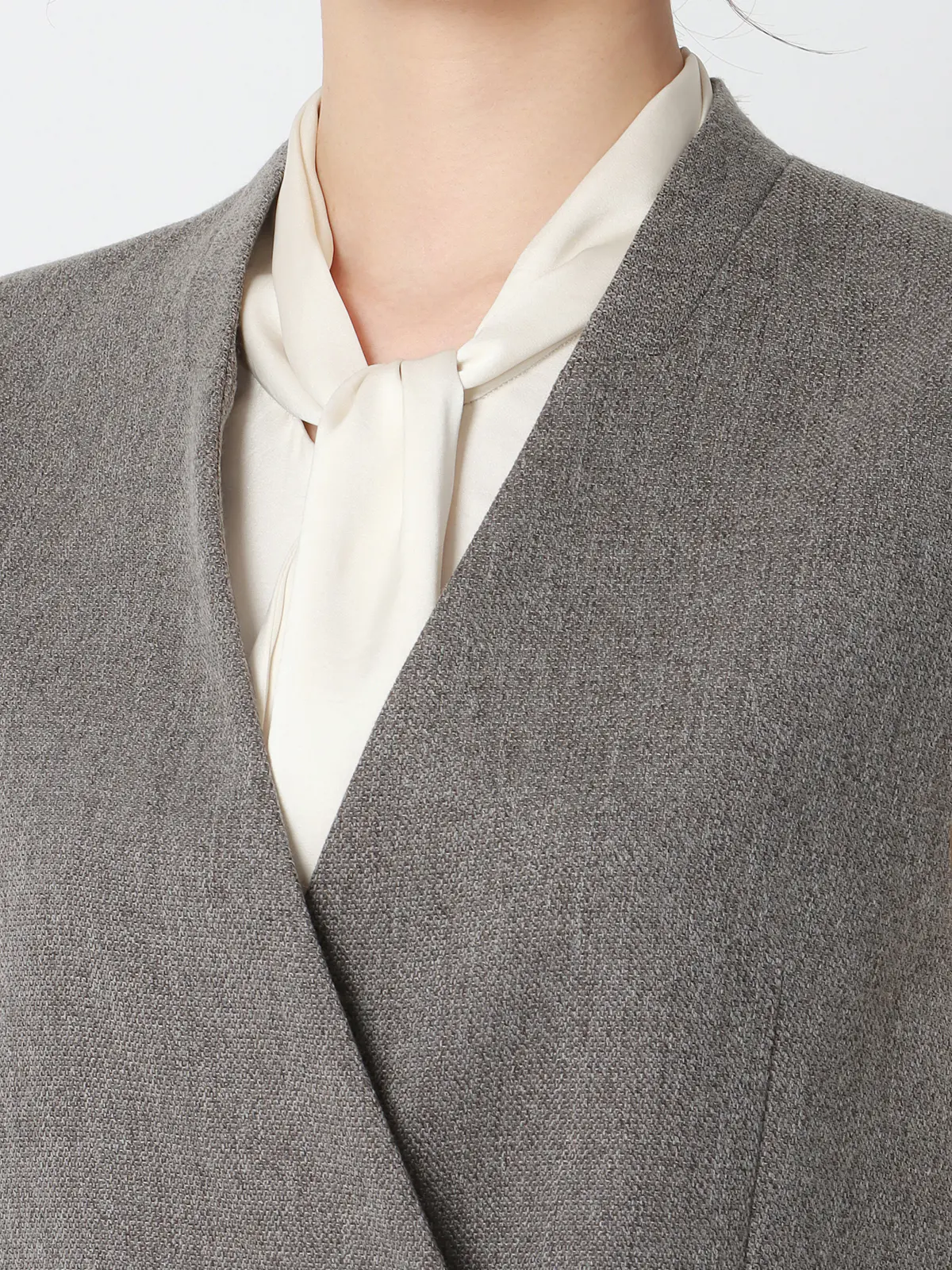 CHANTOWA/バックデザインジレ/ウォッシャブル/ツイードライクシャンブレー/織柄 グレー 38(9号)