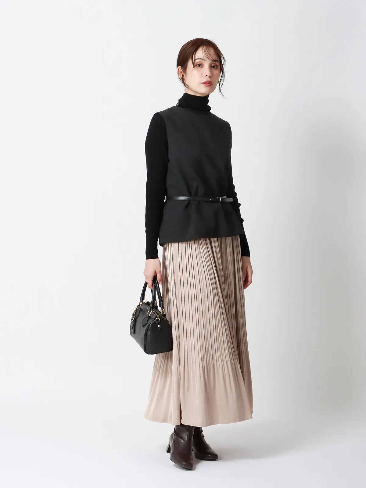 2WAYジレ／ウォッシャブル／ウールライクストレッチ／無地 ブラック 38(9号）