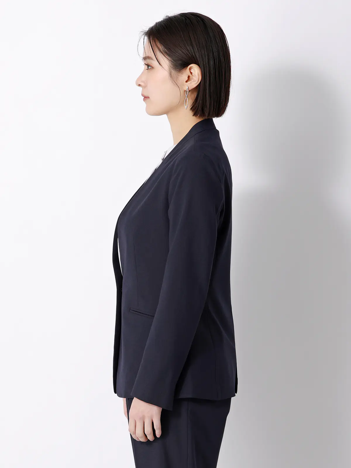 ジャケット/Vカラー/ウォッシャブル/ストレッチ/UVカット/TRトロピカル/無地 ネイビー 36(7号)