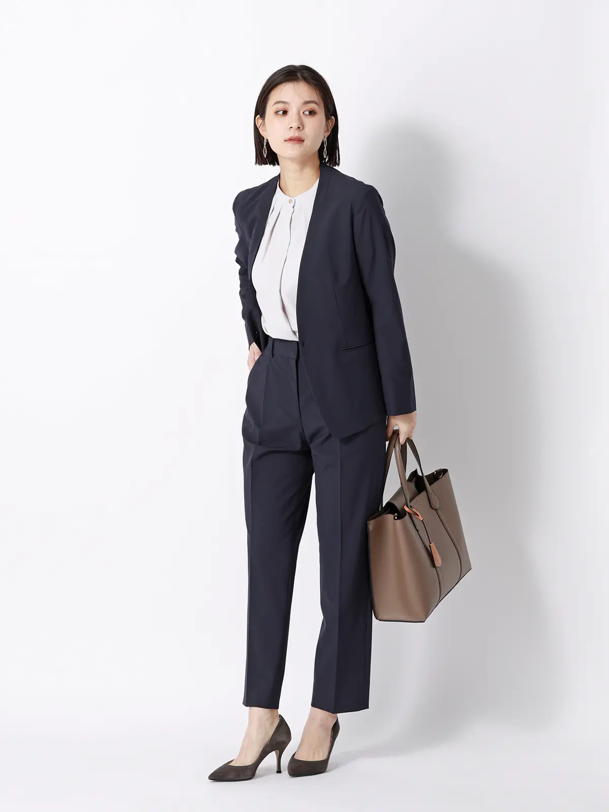 ジャケット/Vカラー/ウォッシャブル/ストレッチ/UVカット/TRトロピカル/無地 ネイビー 36(7号)