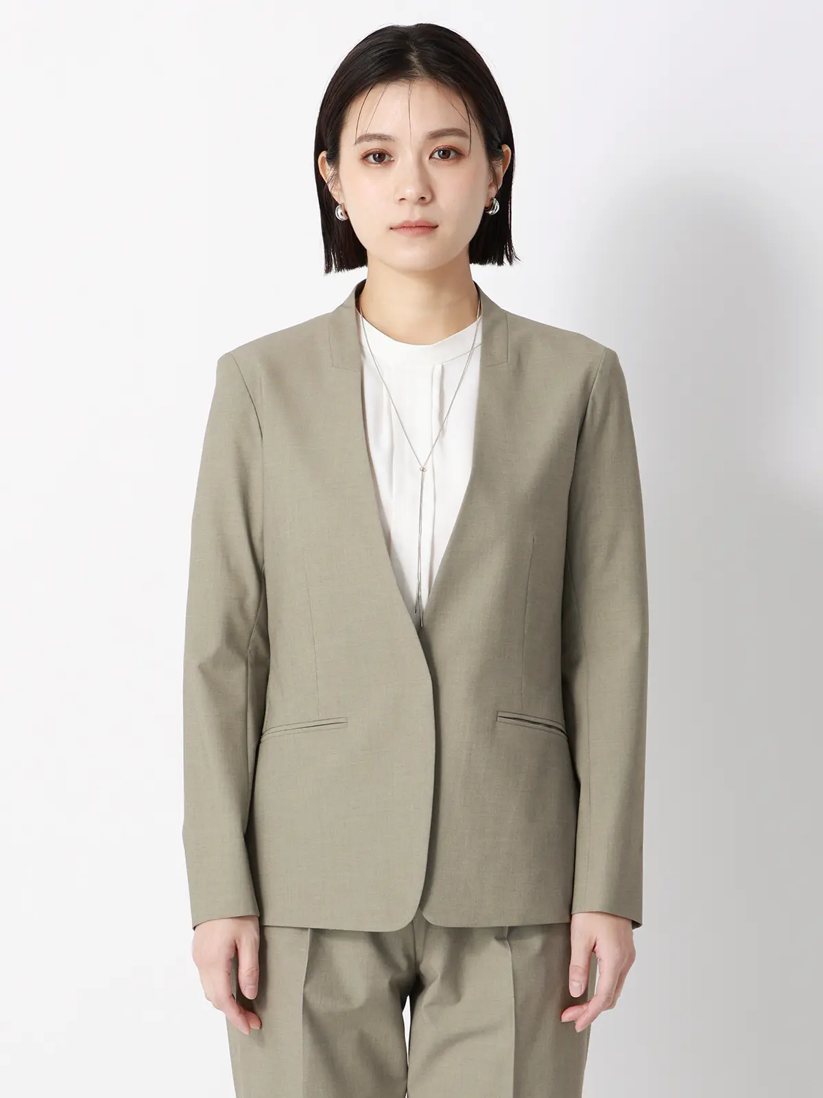 ジャケット/Vカラー/ウォッシャブル/ストレッチ/UVカット/TRトロピカル/無地 カーキ 36(7号)