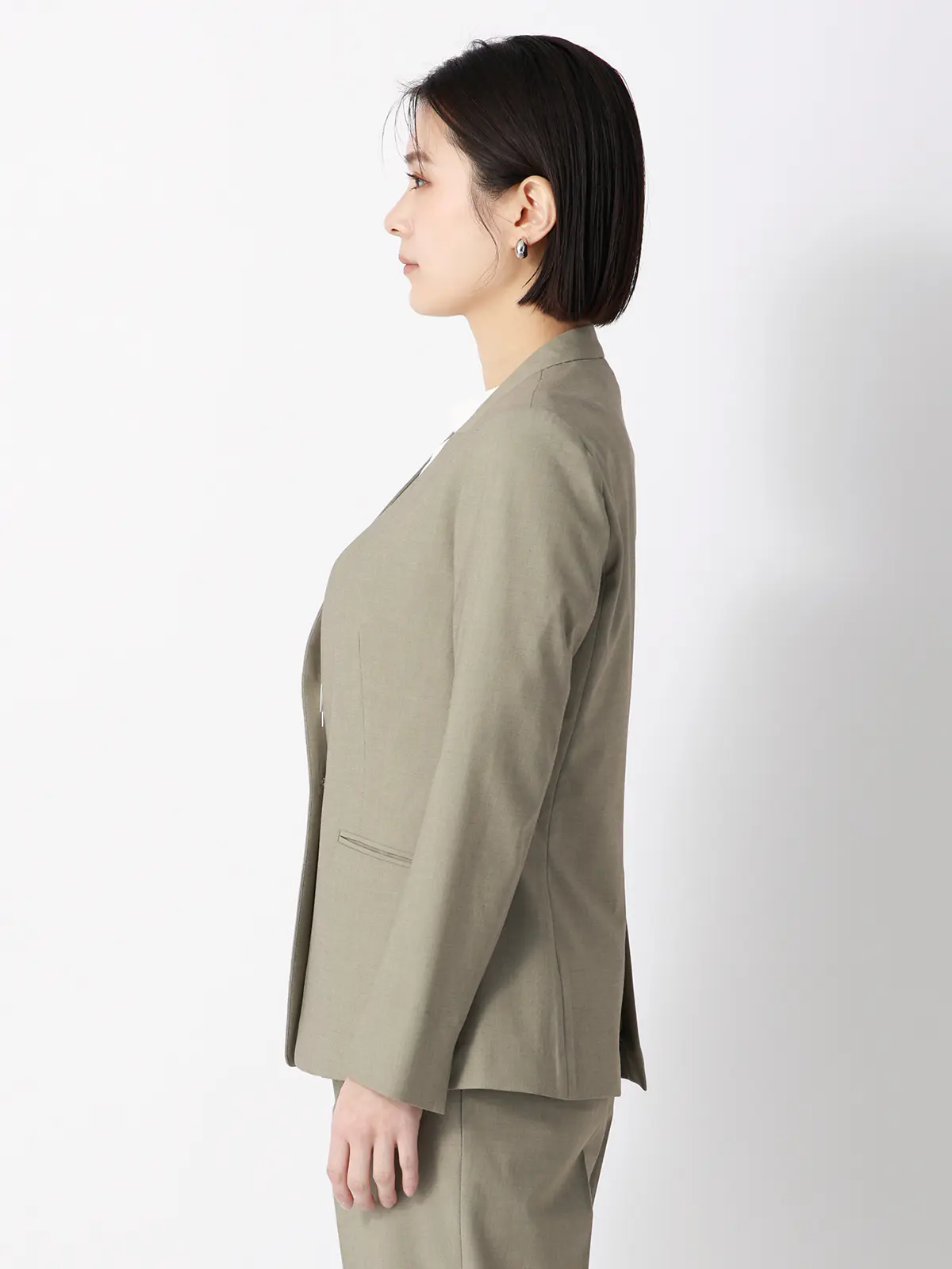 ジャケット/Vカラー/ウォッシャブル/ストレッチ/UVカット/TRトロピカル/無地 カーキ 36(7号)