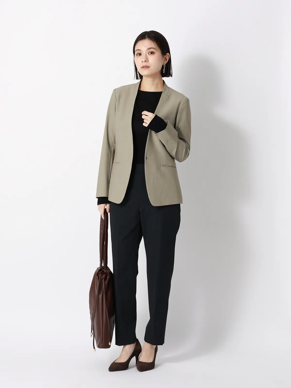 ジャケット/Vカラー/ウォッシャブル/ストレッチ/UVカット/TRトロピカル/無地 カーキ 36(7号)