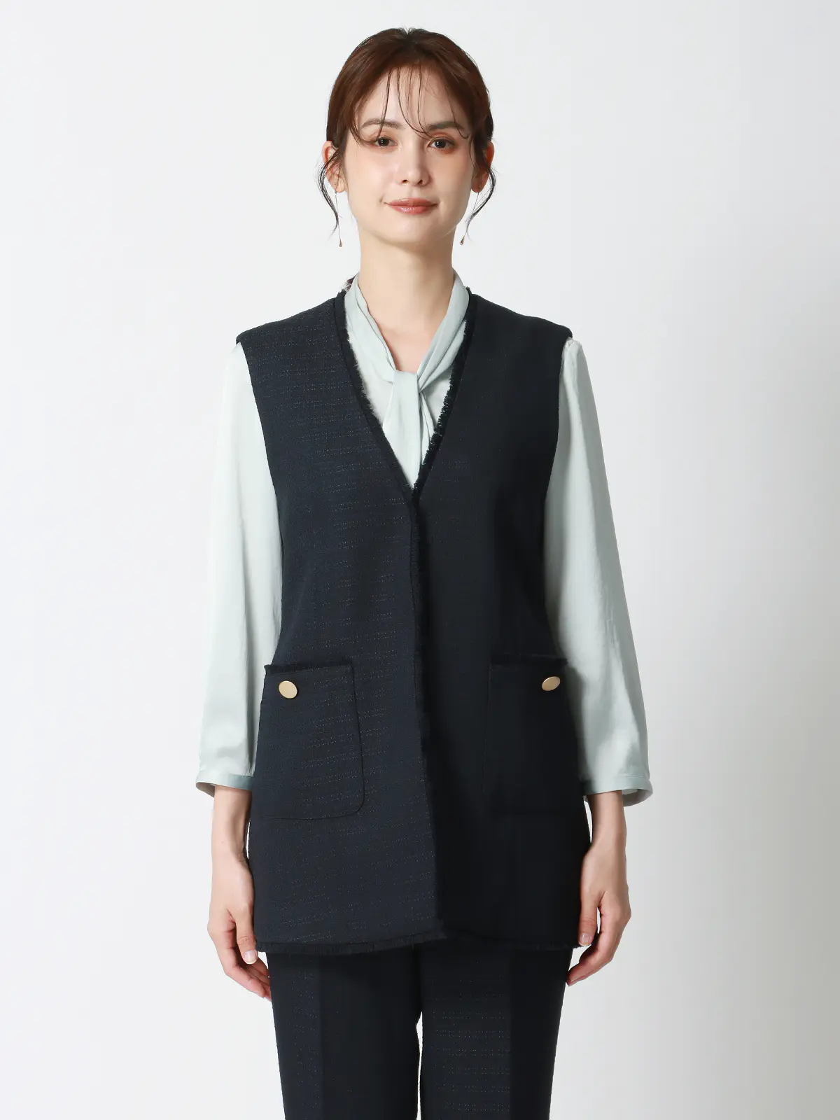 フリンジⅤカラージレ/ハンドウォッシュ/ツイード/織柄 ネイビー 38(9号)