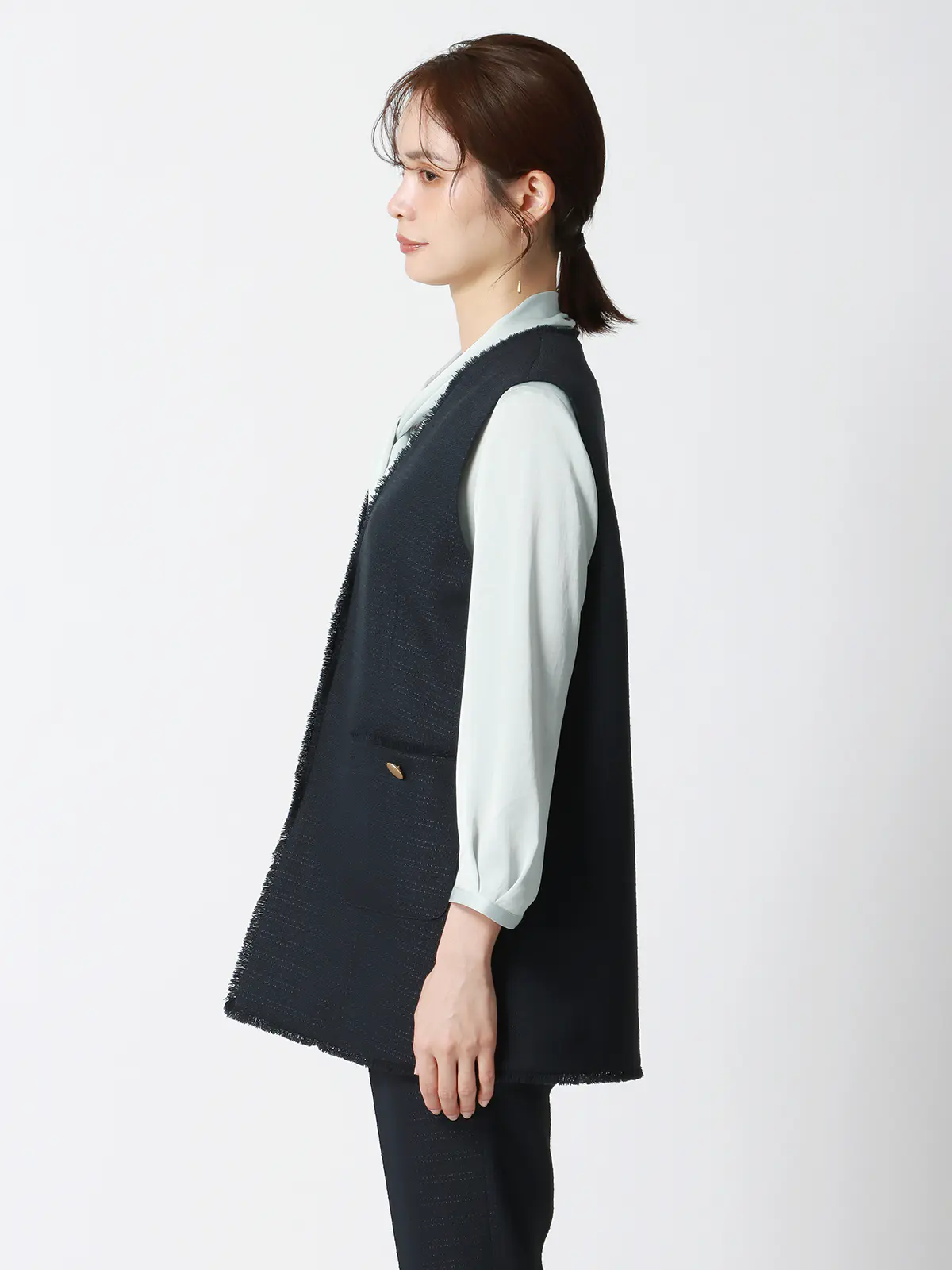 フリンジⅤカラージレ/ハンドウォッシュ/ツイード/織柄 ネイビー 38(9号)