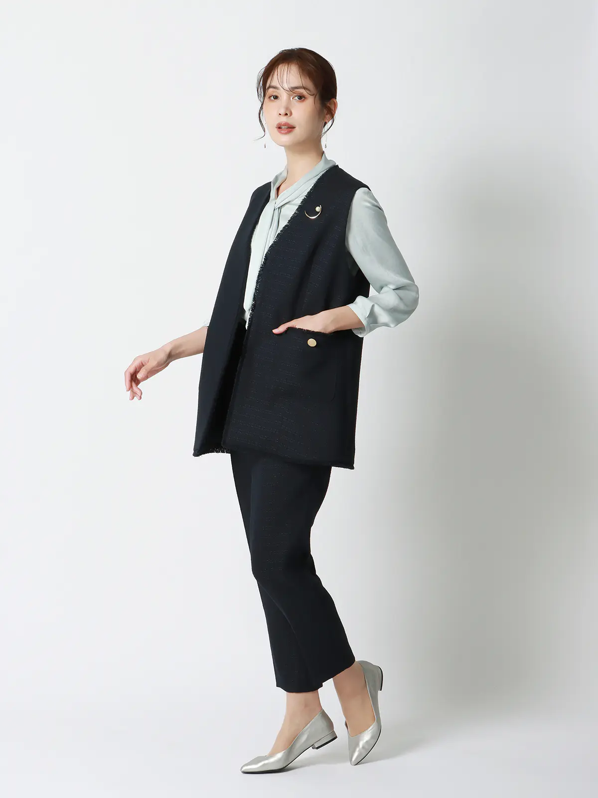 フリンジⅤカラージレ/ハンドウォッシュ/ツイード/織柄 ネイビー 38(9号)