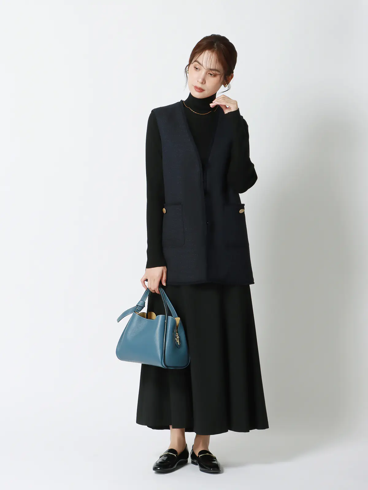 フリンジⅤカラージレ/ハンドウォッシュ/ツイード/織柄 ネイビー 38(9号)