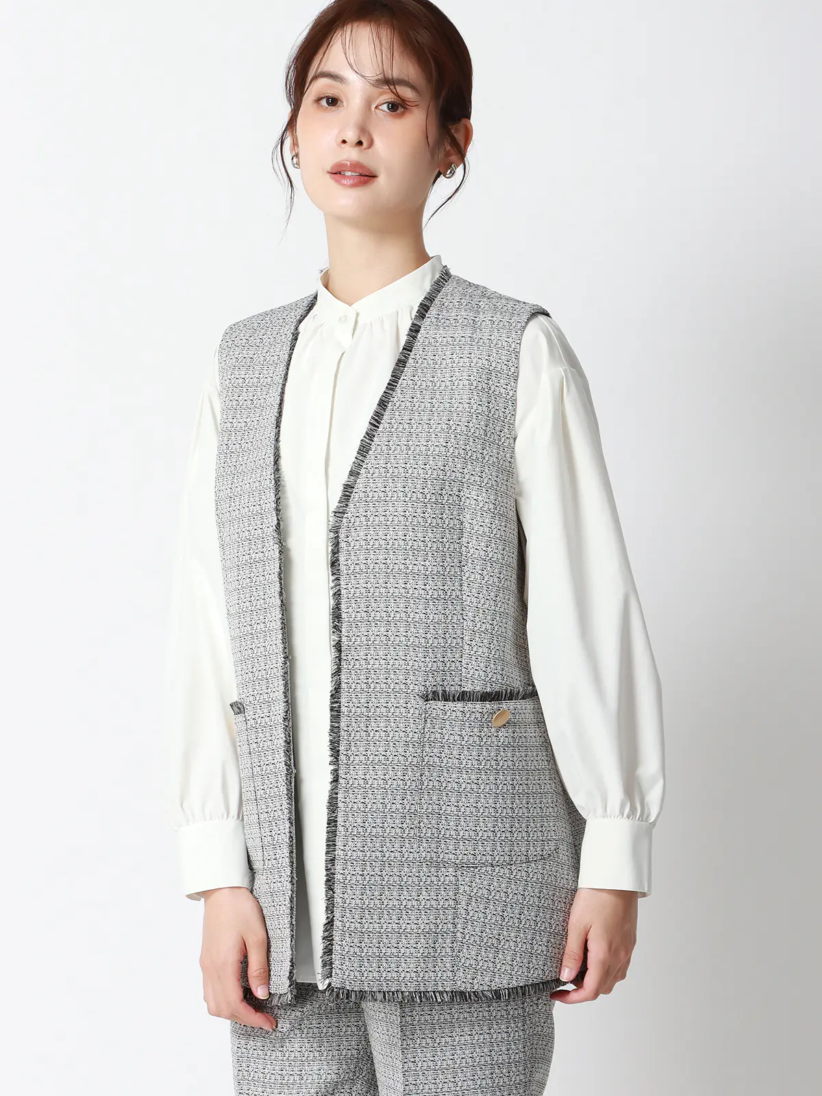 フリンジⅤカラージレ／ハンドウォッシュ／ツイード／織柄 ホワイト 38(9号）