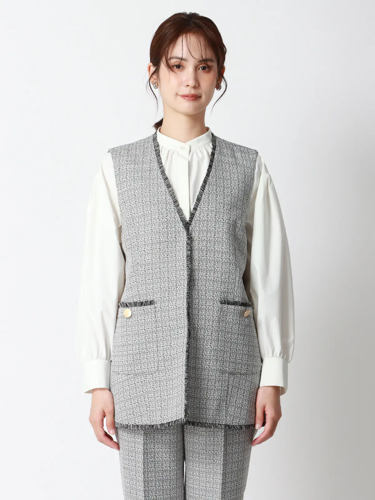 フリンジⅤカラージレ／ハンドウォッシュ／ツイード／織柄 ホワイト 38(9号）