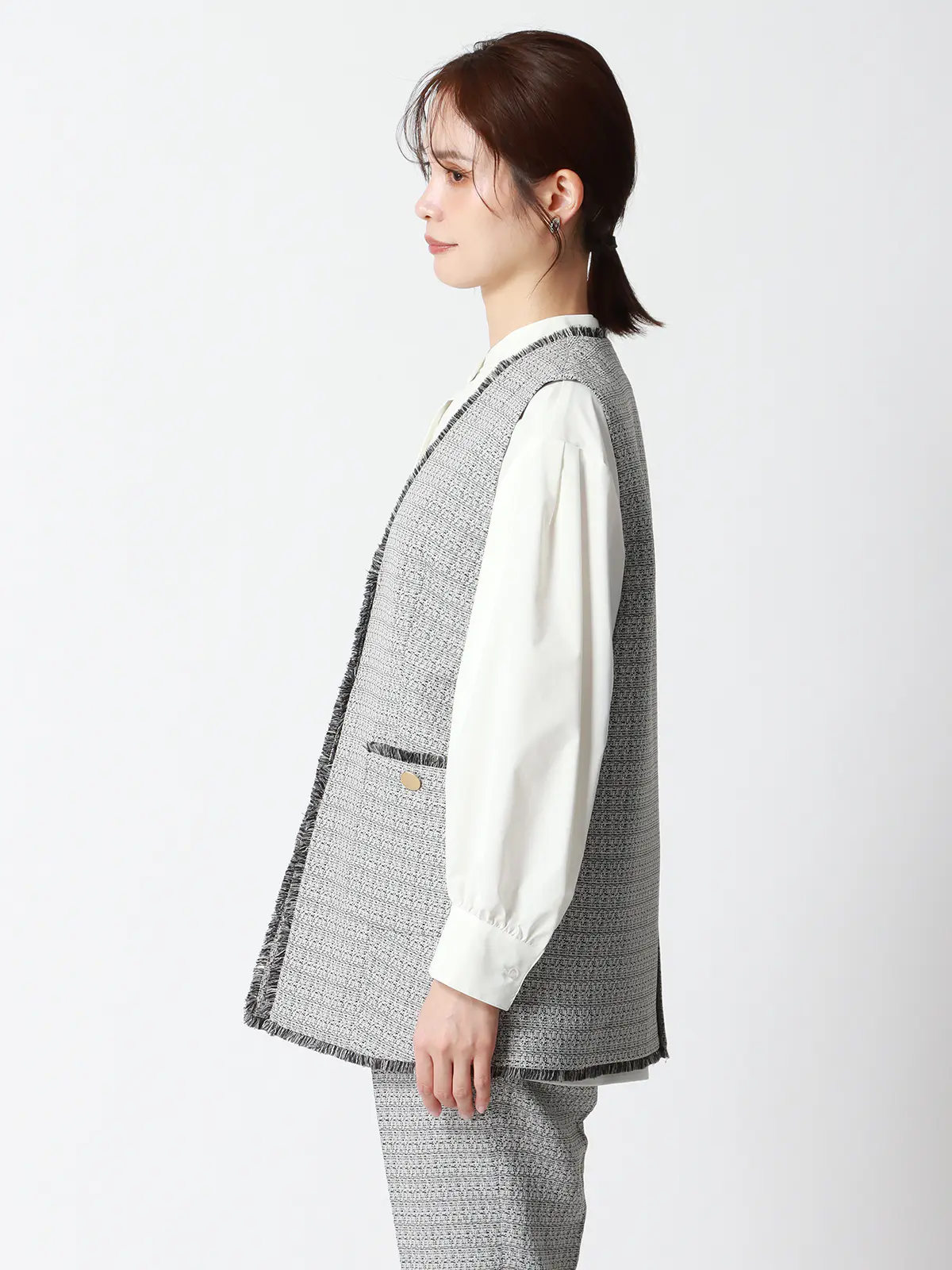 フリンジⅤカラージレ／ハンドウォッシュ／ツイード／織柄 ホワイト 38(9号）