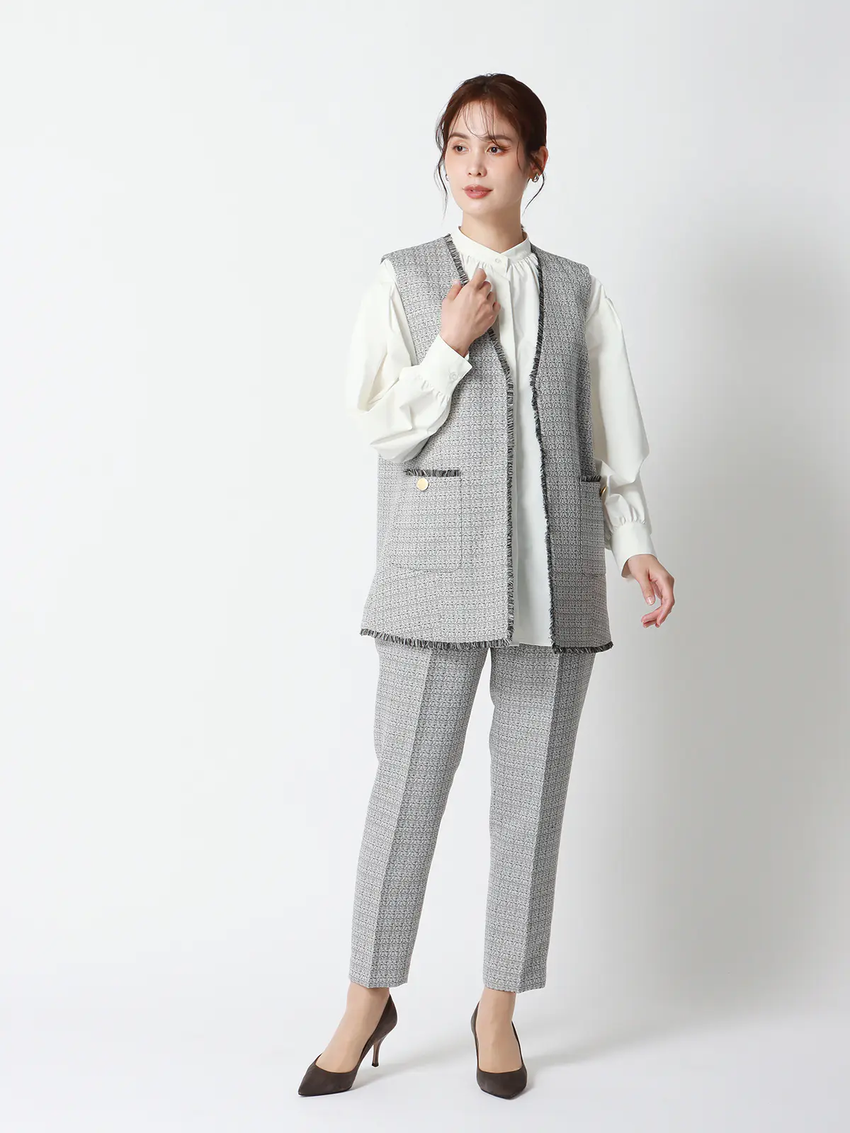 フリンジⅤカラージレ／ハンドウォッシュ／ツイード／織柄 ホワイト 38(9号）