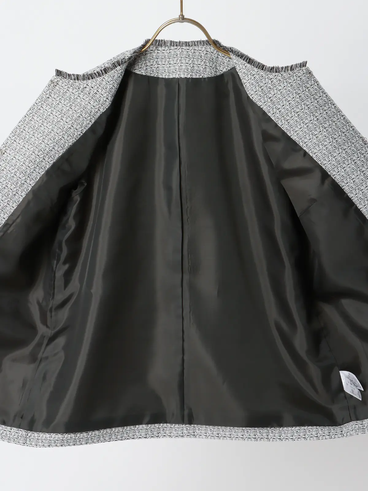 フリンジジャケット／ノーカラー／ハンドウォッシュ／ツイード／織柄 ホワイト 36(7号）