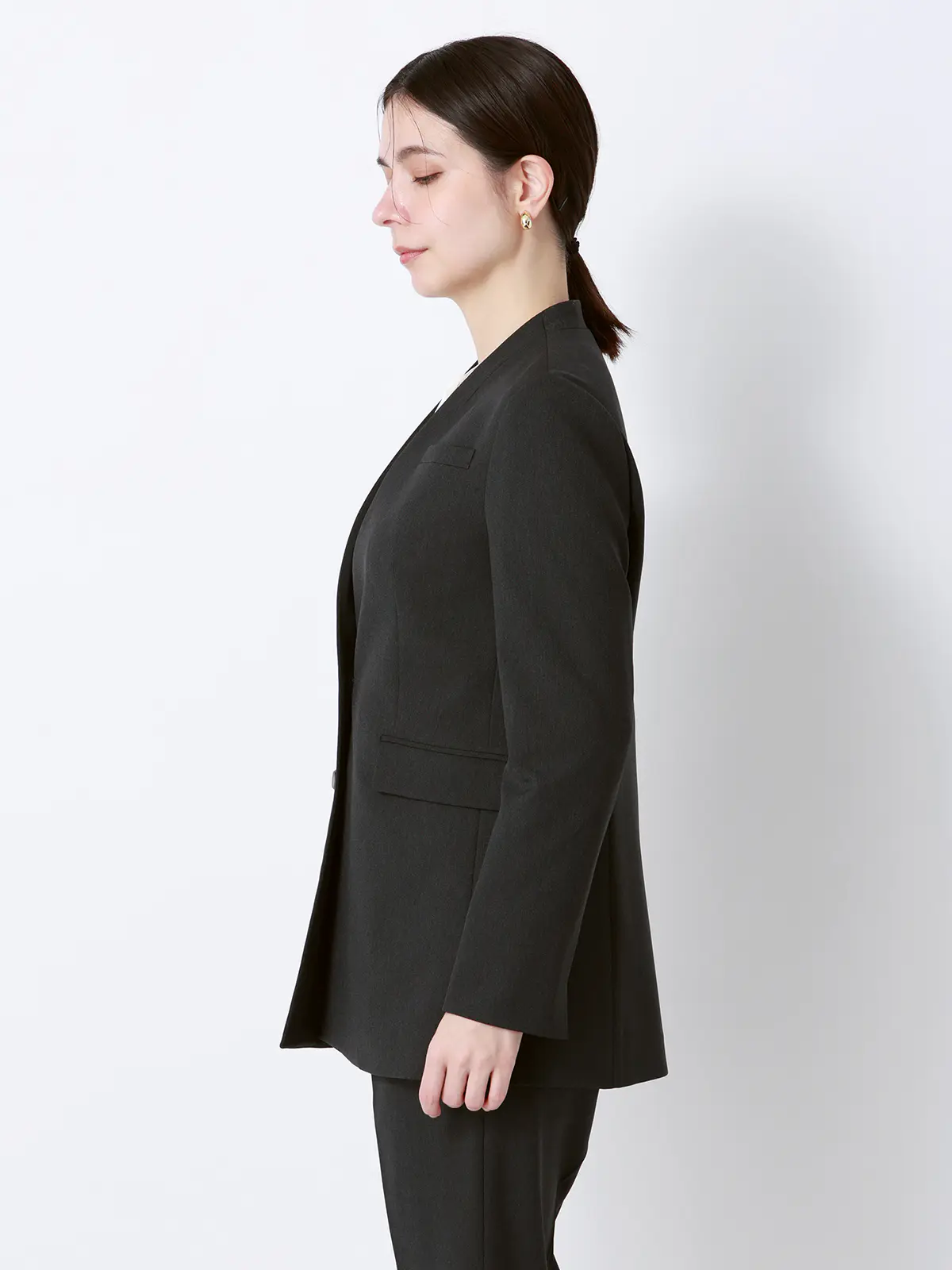 ジャケット／Vカラー／ウォッシャブル／ストレッチ／シャンブレーツイル／無地／anysy グレー 36(7号）