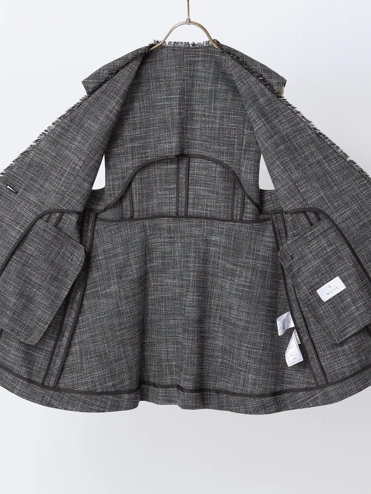 ペプラムジレ/ウォッシャブル/ストレッチ/スラブシャンブレー/織柄/anysy ブラック 38(9号)