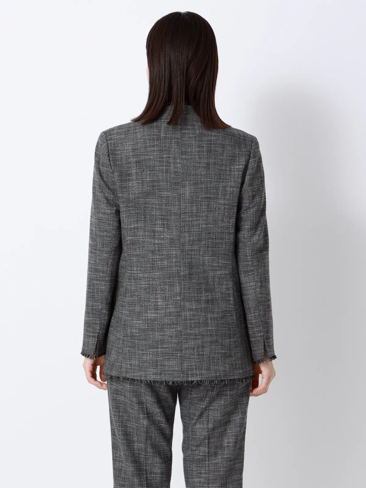 ジャケット／Vカラー／ウォッシャブル／ストレッチ／スラブシャンブレー／織柄／anysy ブラック 36(7号）