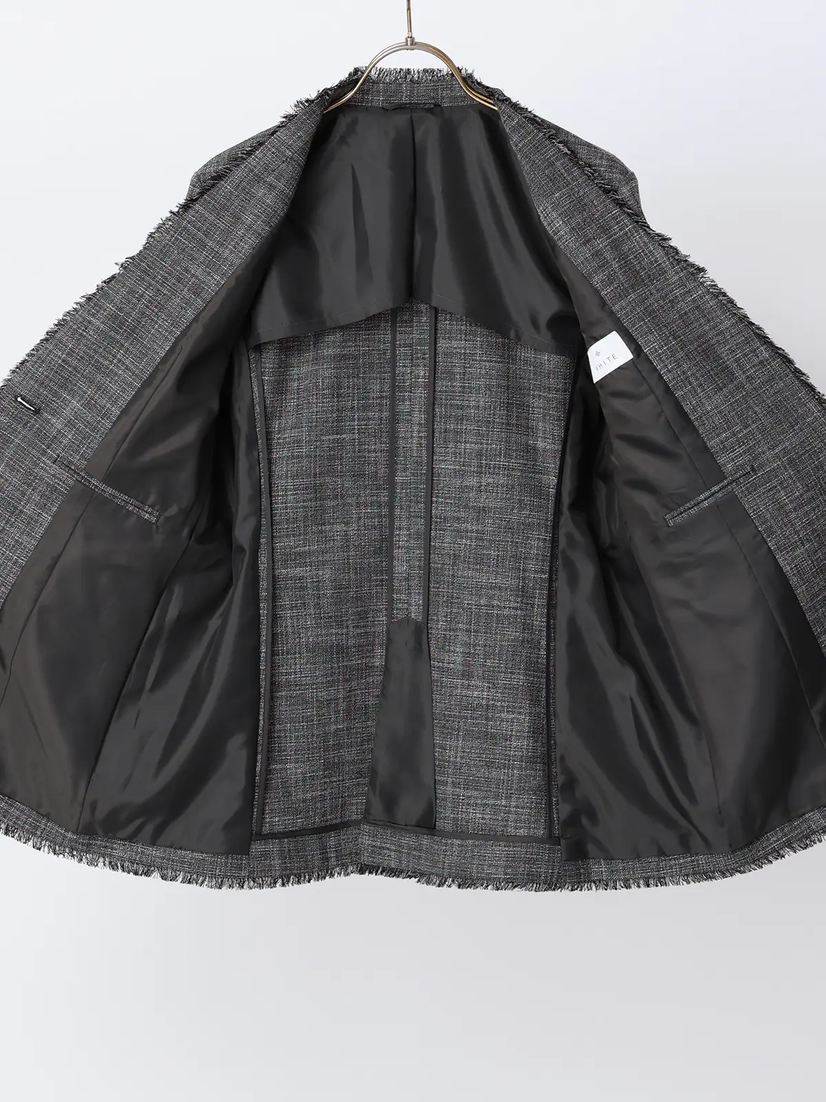 ジャケット／Vカラー／ウォッシャブル／ストレッチ／スラブシャンブレー／織柄／anysy ブラック 36(7号）