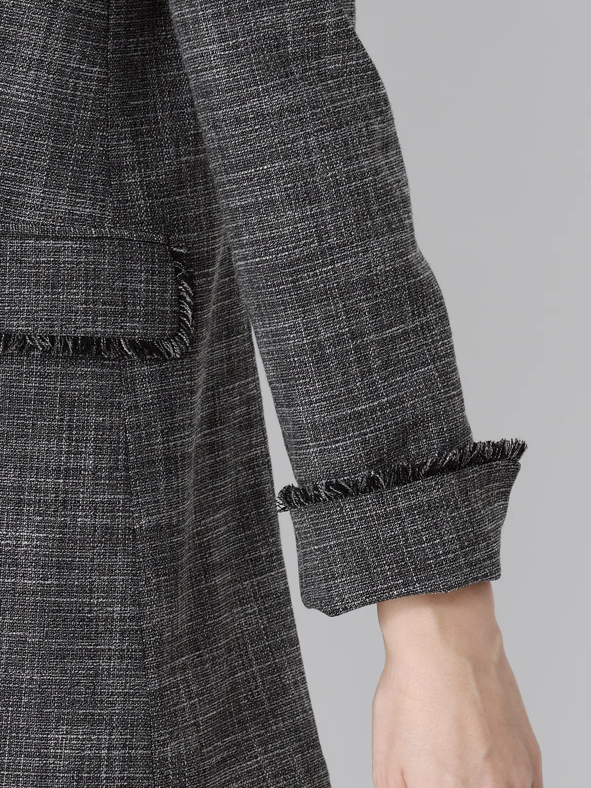 ジャケット／Vカラー／ウォッシャブル／ストレッチ／スラブシャンブレー／織柄／anysy ブラック 36(7号）