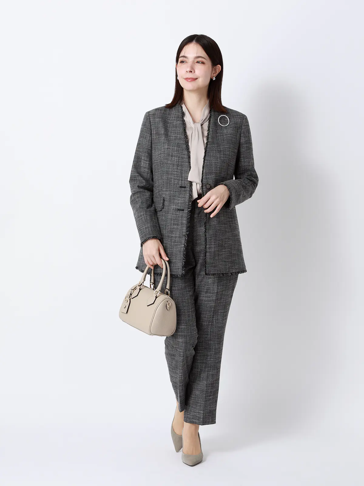 ジャケット／Vカラー／ウォッシャブル／ストレッチ／スラブシャンブレー／織柄／anysy ブラック 36(7号）