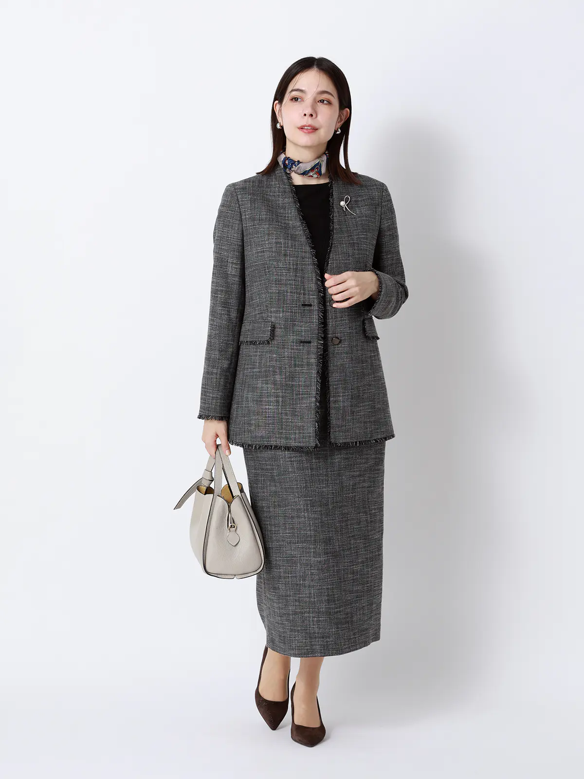 ジャケット／Vカラー／ウォッシャブル／ストレッチ／スラブシャンブレー／織柄／anysy ブラック 36(7号）