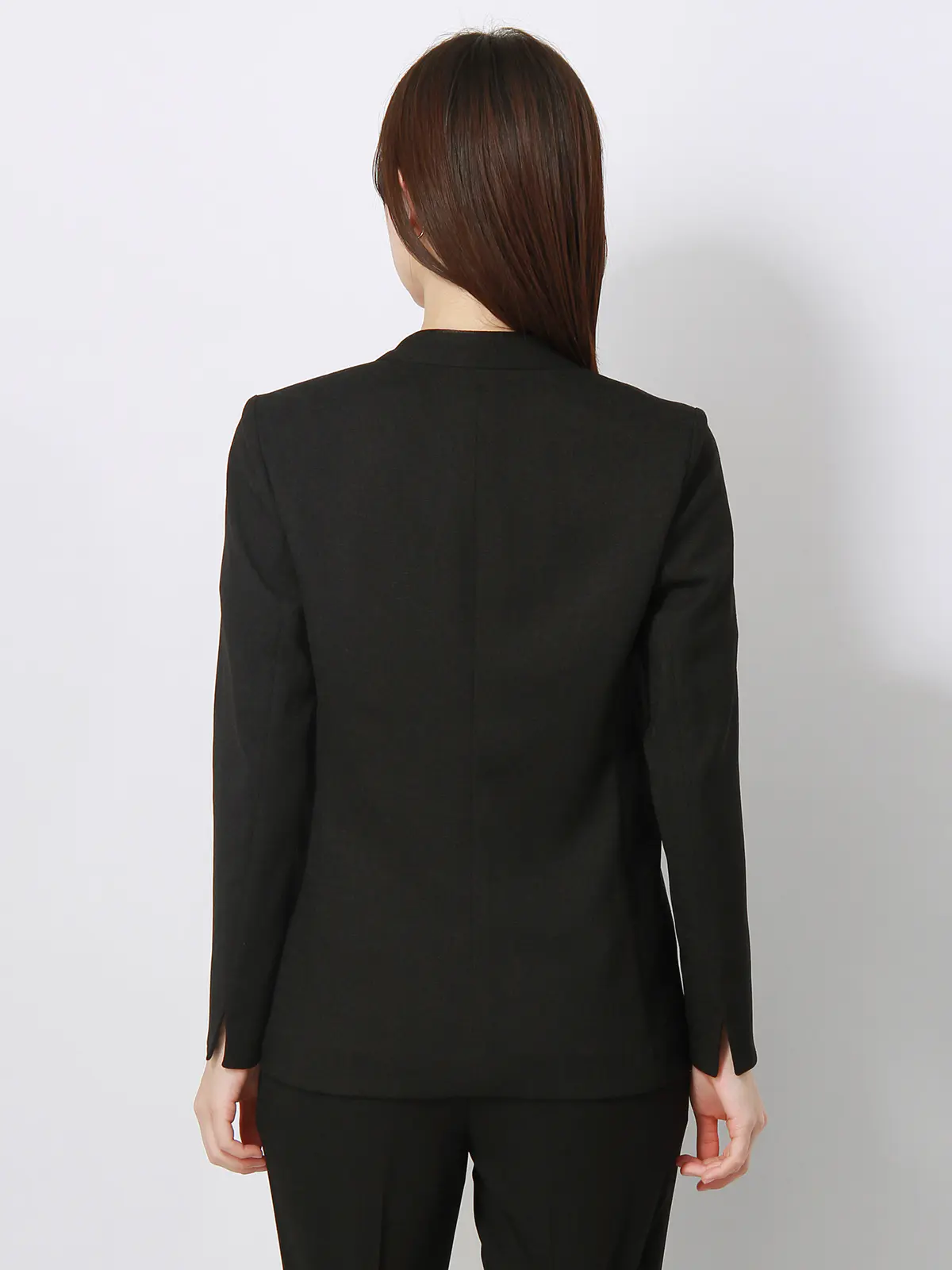 【訳アリ商品】ジャケット/ノーカラー/ウォッシャブル/抗菌/防臭/スラブオックスストレッチ/無地 ブラック 38(9号)