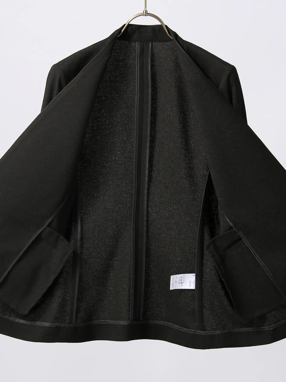 【訳アリ商品】ジャケット/ノーカラー/ウォッシャブル/抗菌/防臭/スラブオックスストレッチ/無地 ブラック 38(9号)