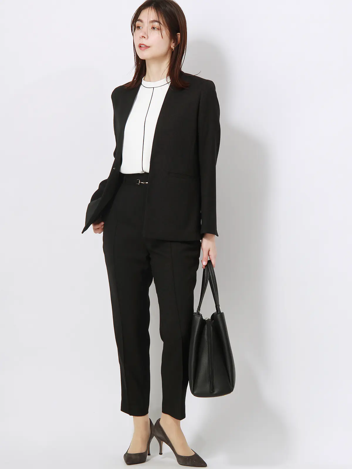 【訳アリ商品】ジャケット/ノーカラー/ウォッシャブル/抗菌/防臭/スラブオックスストレッチ/無地 ブラック 38(9号)