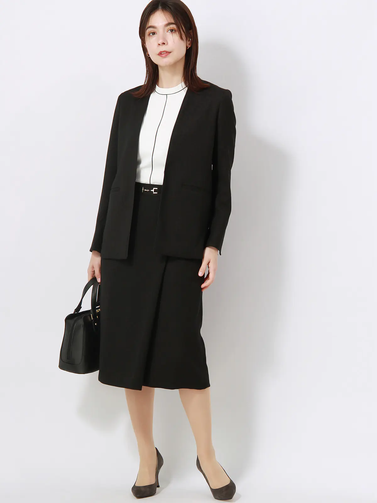 【訳アリ商品】ジャケット/ノーカラー/ウォッシャブル/抗菌/防臭/スラブオックスストレッチ/無地 ブラック 38(9号)