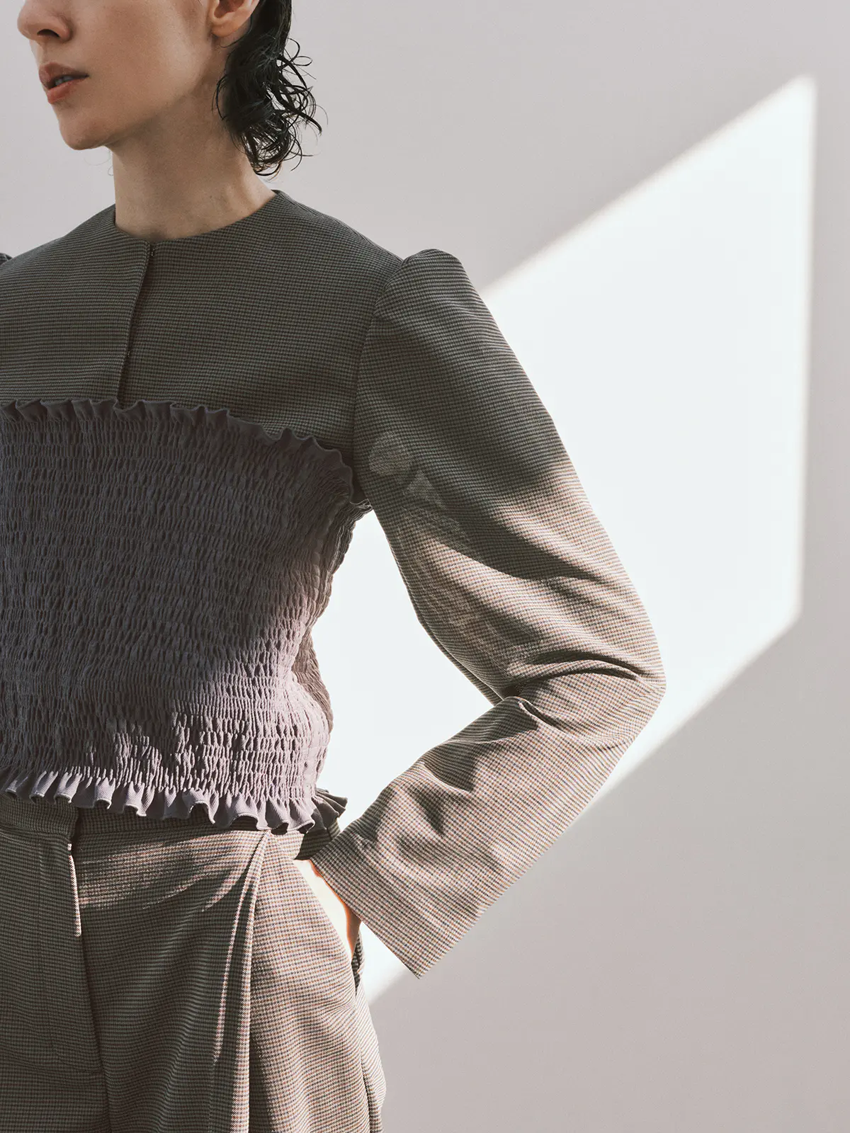 【2／23　23:59までWEB先行販売中】CIS.／ショートジャケット／ハウンドトゥース グレー 36(7号）