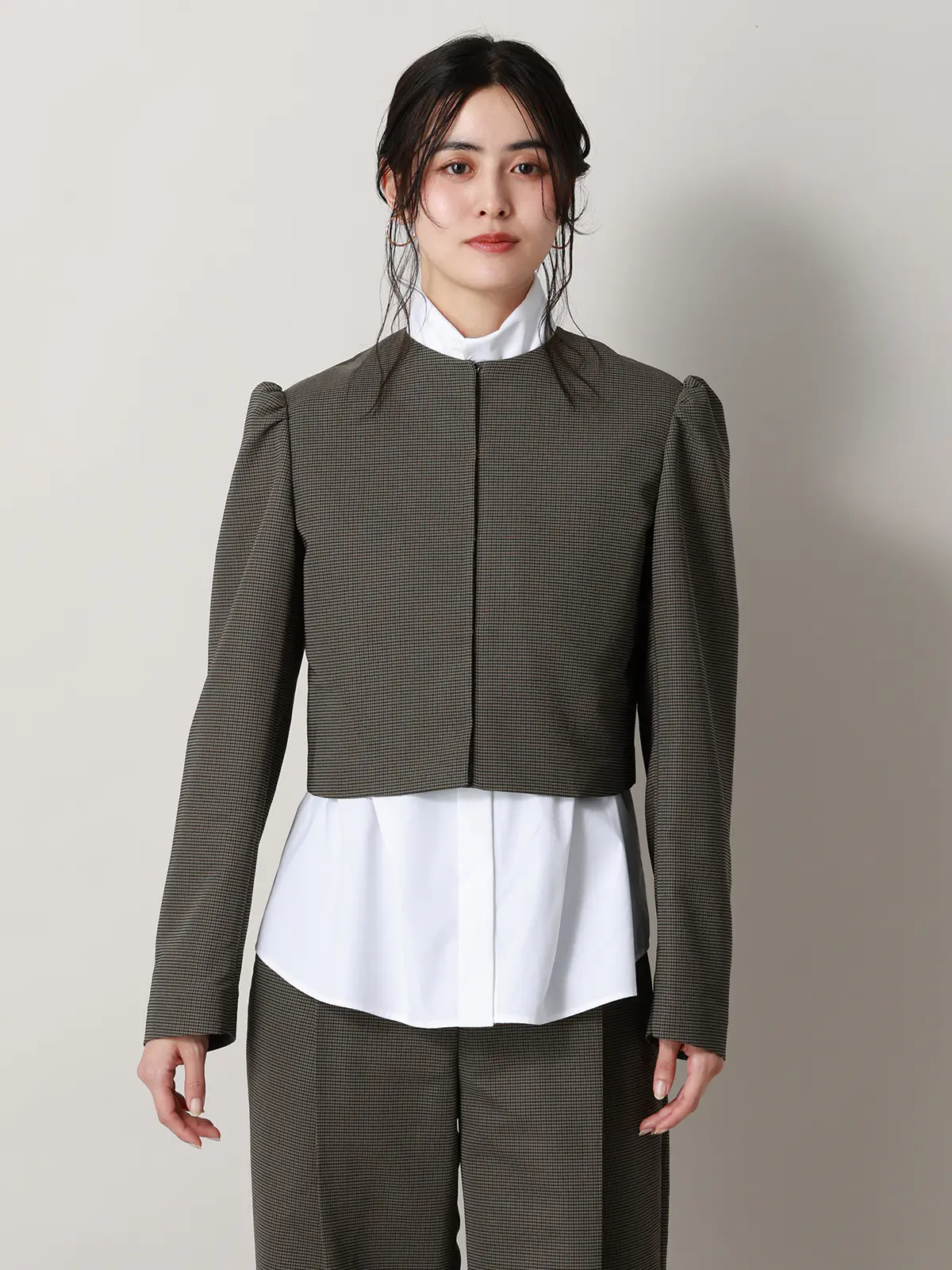 【2／23　23:59までWEB先行販売中】CIS.／ショートジャケット／ハウンドトゥース グレー 36(7号）