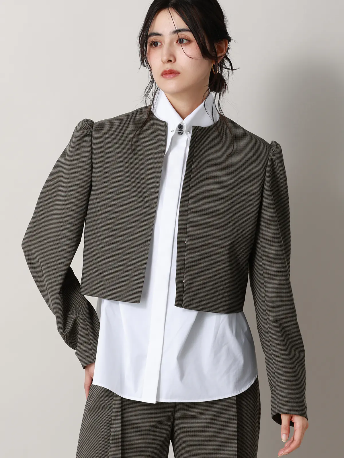 【2／23　23:59までWEB先行販売中】CIS.／ショートジャケット／ハウンドトゥース グレー 36(7号）