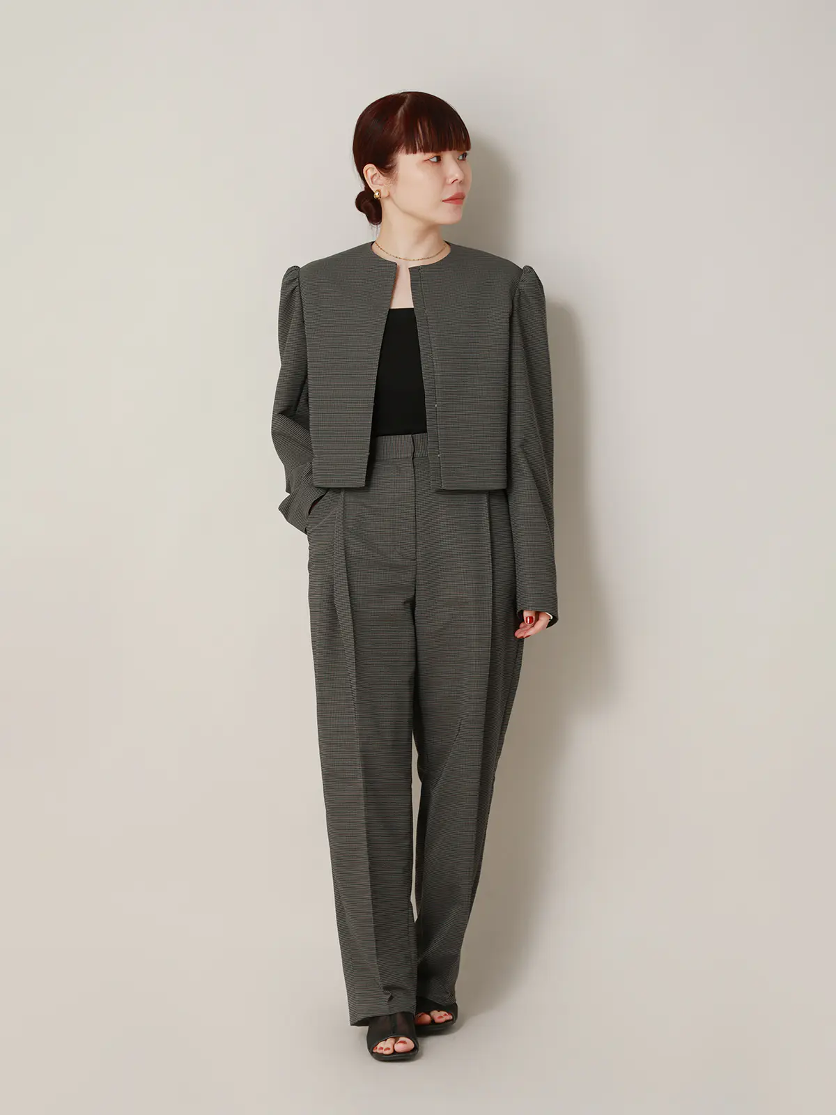 【2／23　23:59までWEB先行販売中】CIS.／ショートジャケット／ハウンドトゥース グレー 36(7号）