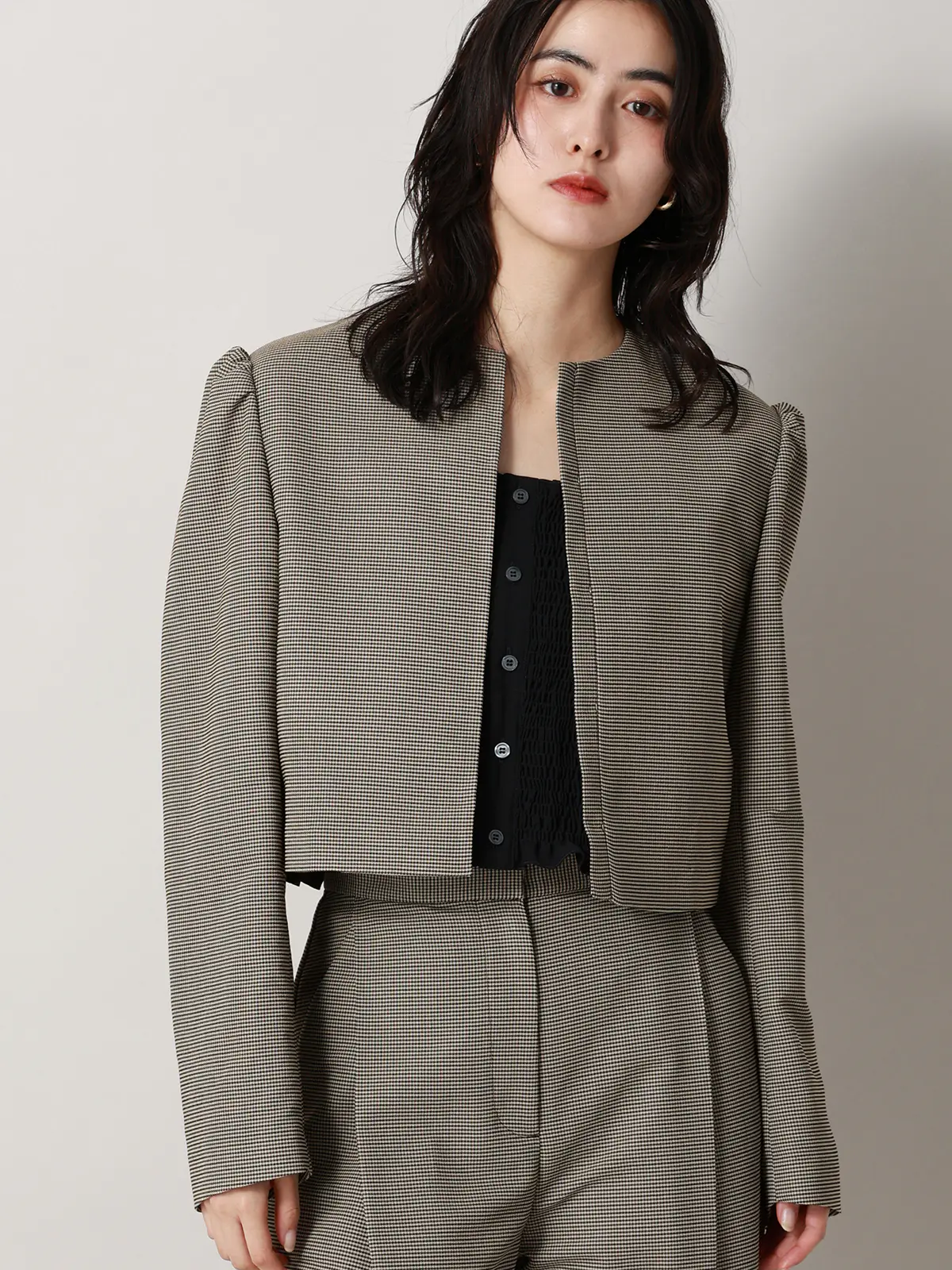 【2／23　23:59までWEB先行販売中】CIS.／ショートジャケット／ハウンドトゥース ベージュ 36(7号）