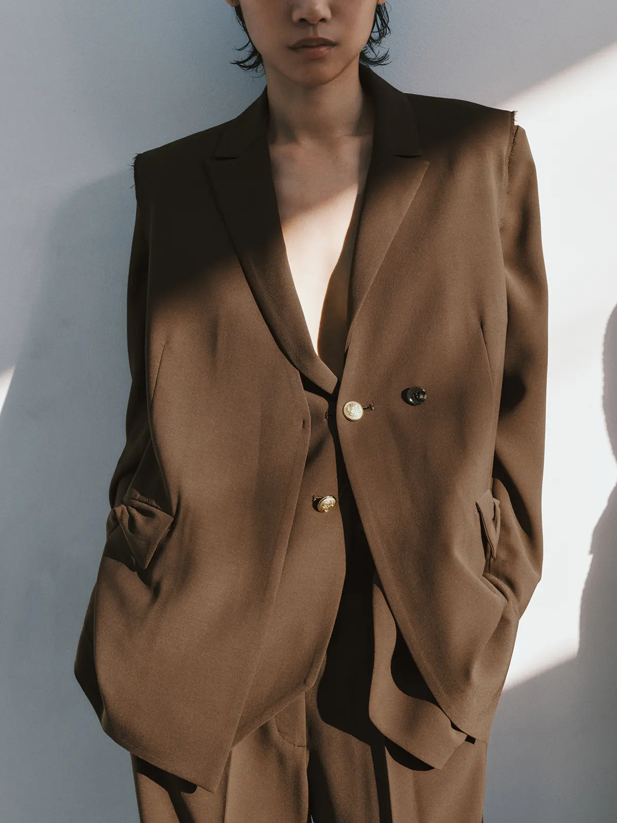 【2／23　23:59までWEB先行販売中】CIS.／リボンポケットジレ／無地 ブラウン 36(7号）