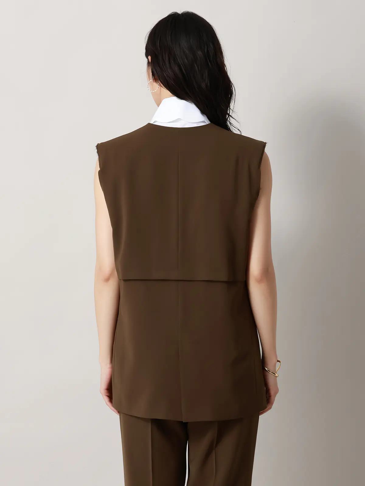 【2／23　23:59までWEB先行販売中】CIS.／リボンポケットジレ／無地 ブラウン 36(7号）