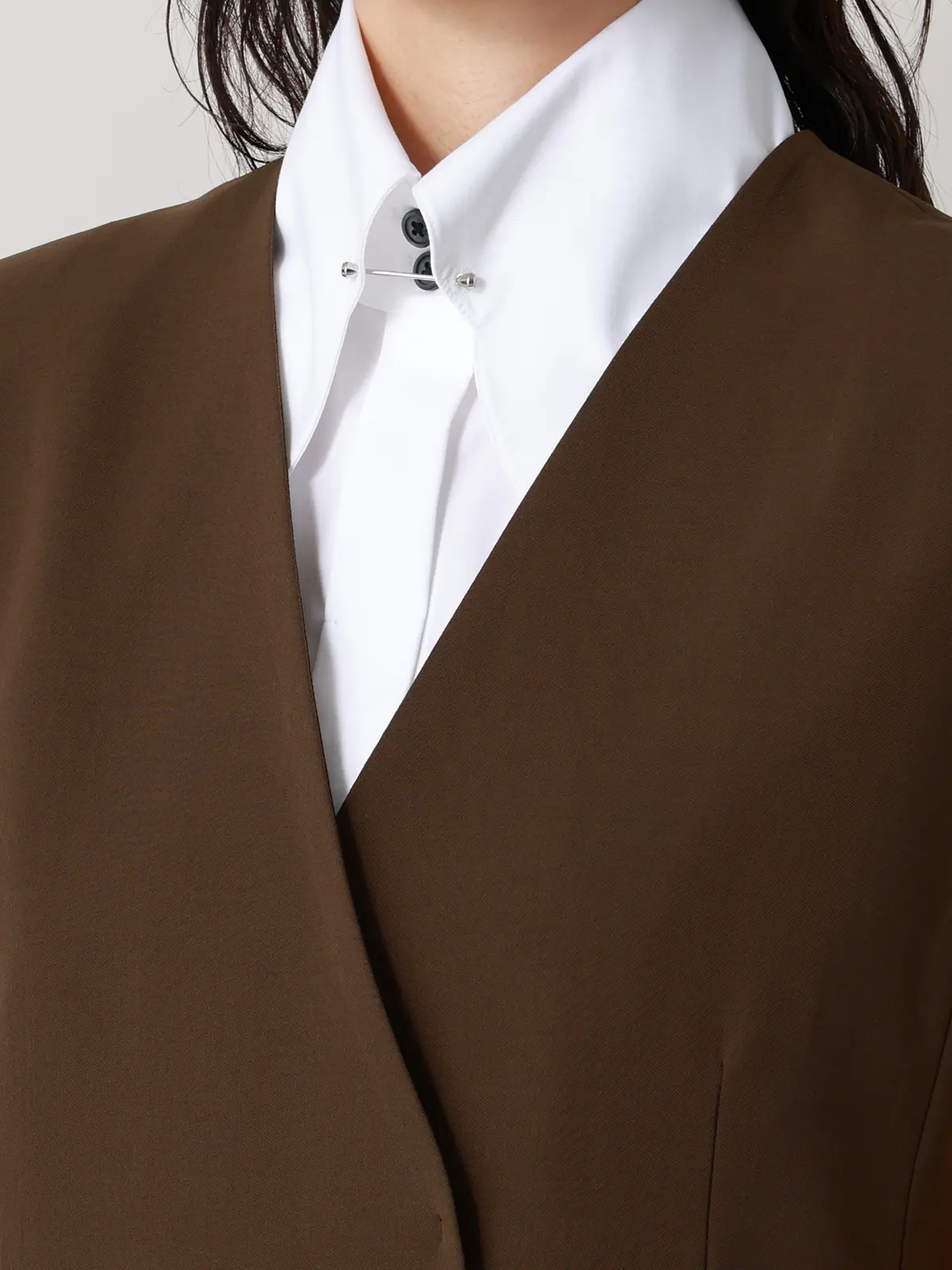 【2／23　23:59までWEB先行販売中】CIS.／リボンポケットジレ／無地 ブラウン 36(7号）