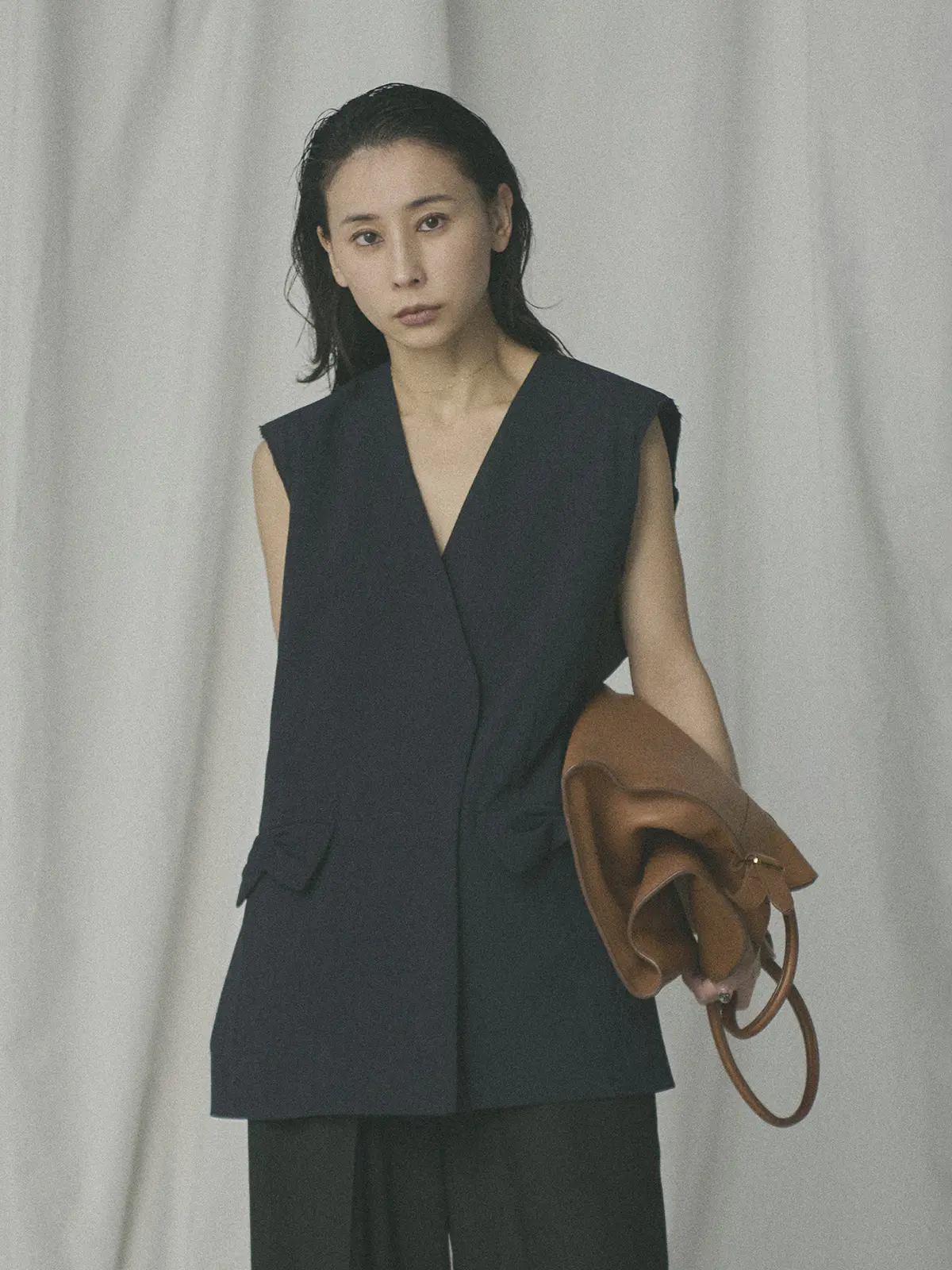 【2／23　23:59までWEB先行販売中】CIS.／リボンポケットジレ／無地 ネイビー 36(7号）