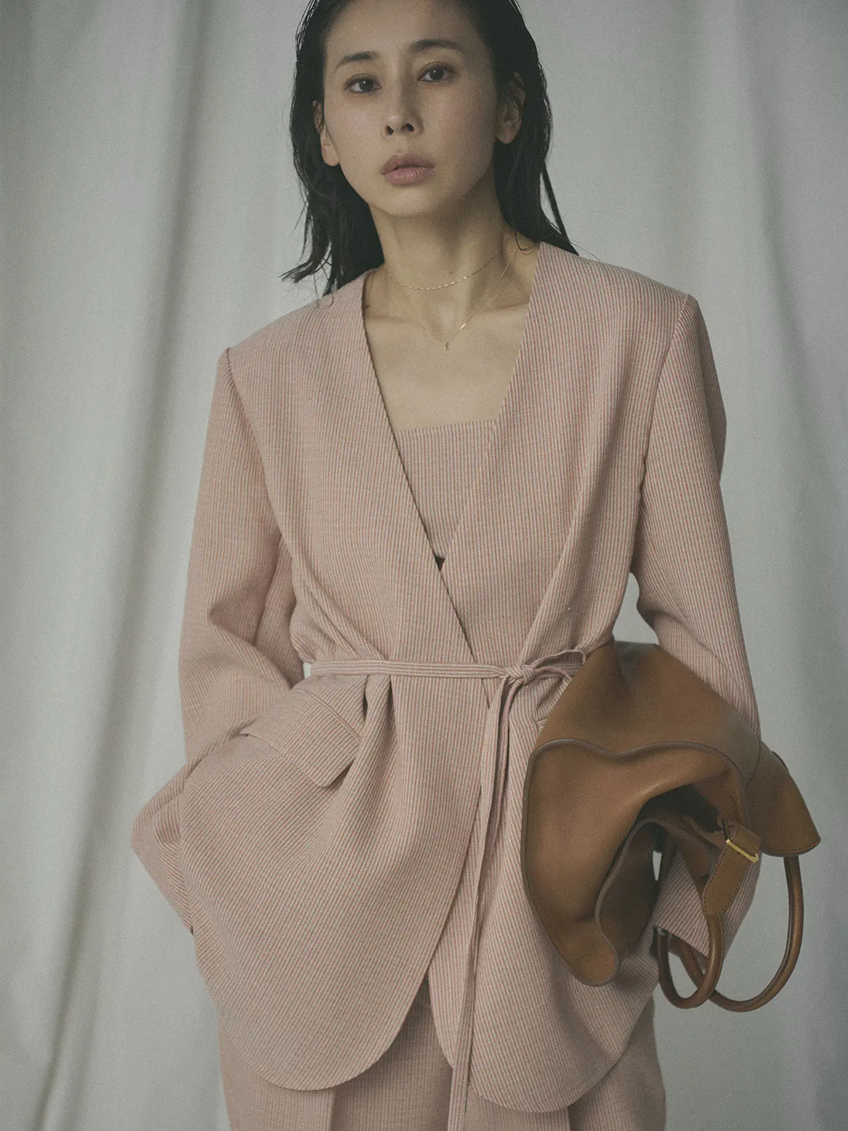 【2／23　23:59までWEB先行販売中】CIS.／ノーカラージャケット&スカーフ／ストライプ オレンジ 36(7号）