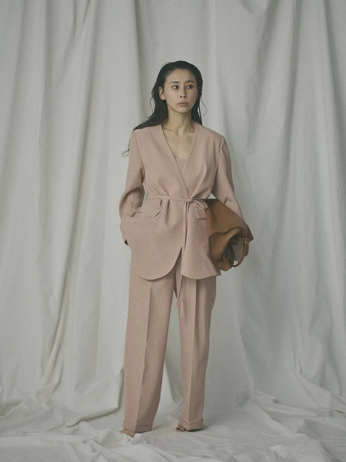 【2／23　23:59までWEB先行販売中】CIS.／ノーカラージャケット&スカーフ／ストライプ オレンジ 36(7号）