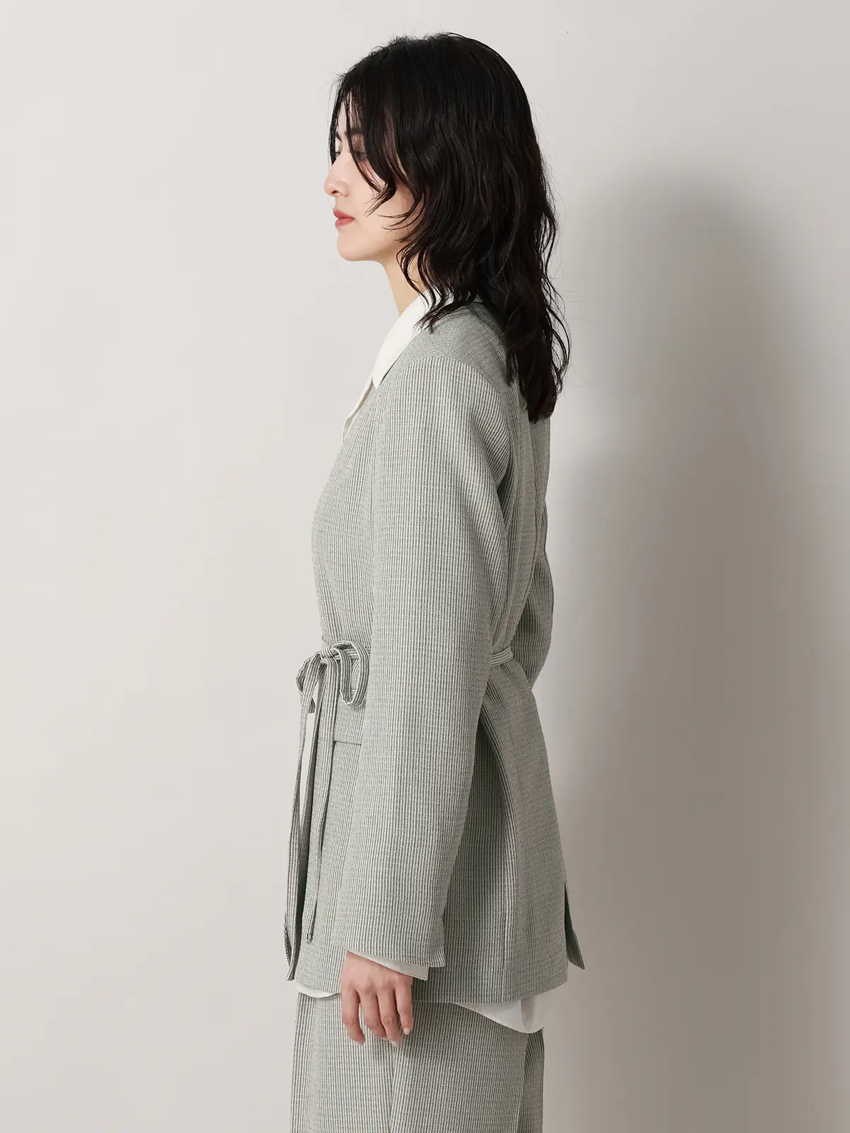 【2／23　23:59までWEB先行販売中】CIS.／ノーカラージャケット&スカーフ／ストライプ ブラック 36(7号）