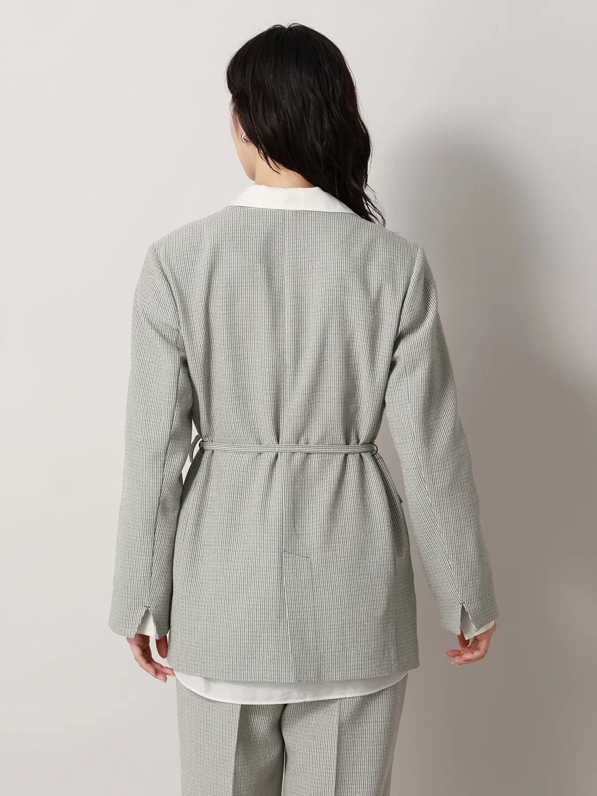 【2／23　23:59までWEB先行販売中】CIS.／ノーカラージャケット&スカーフ／ストライプ ブラック 36(7号）