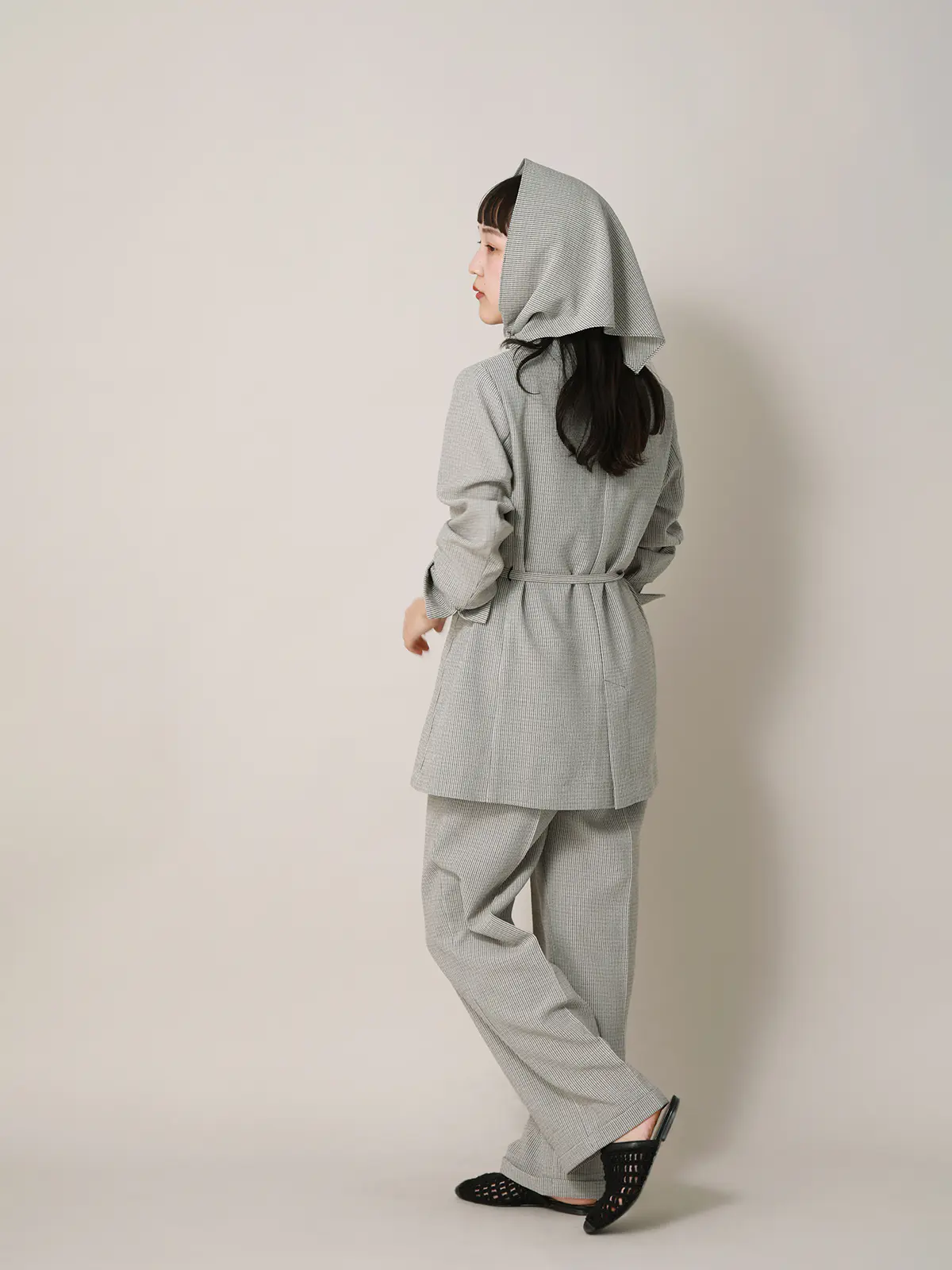 【2／23　23:59までWEB先行販売中】CIS.／ノーカラージャケット&スカーフ／ストライプ ブラック 36(7号）