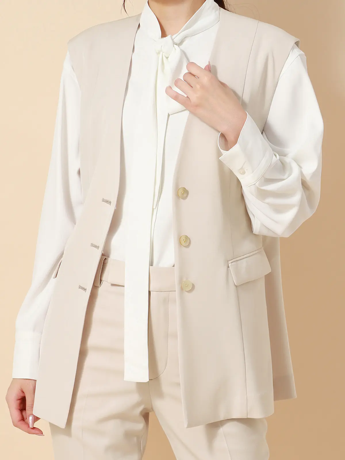 カセット服／ノーカラージレ／ウォッシャブル／抗菌／防臭／NOIEギャバ／ストレッチ／バックフレア ピンク系 38(9号）