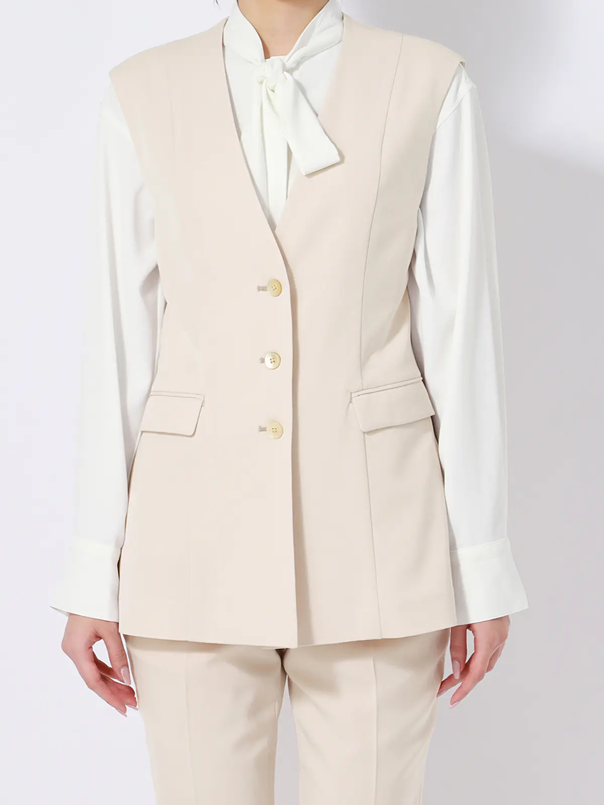 カセット服／ノーカラージレ／ウォッシャブル／抗菌／防臭／NOIEギャバ／ストレッチ／バックフレア ピンク系 38(9号）