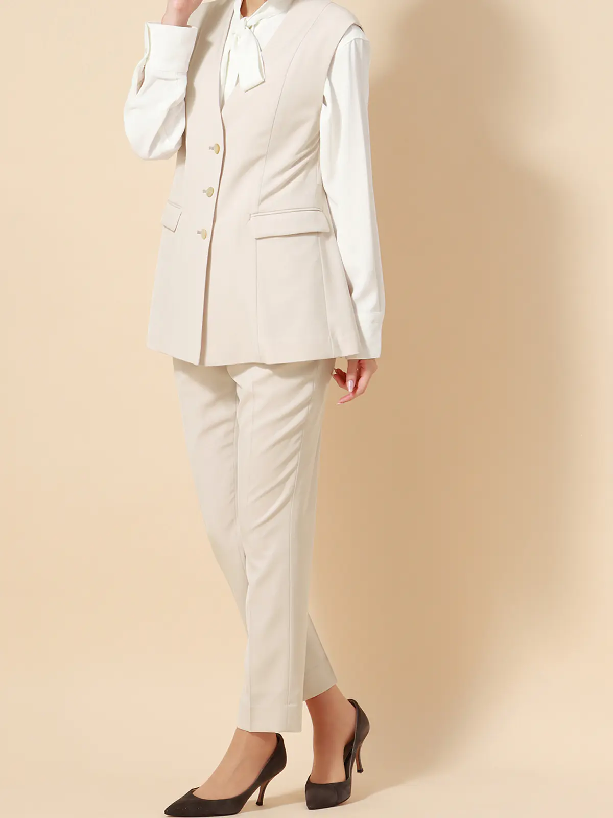カセット服／ノーカラージレ／ウォッシャブル／抗菌／防臭／NOIEギャバ／ストレッチ／バックフレア ピンク系 38(9号）