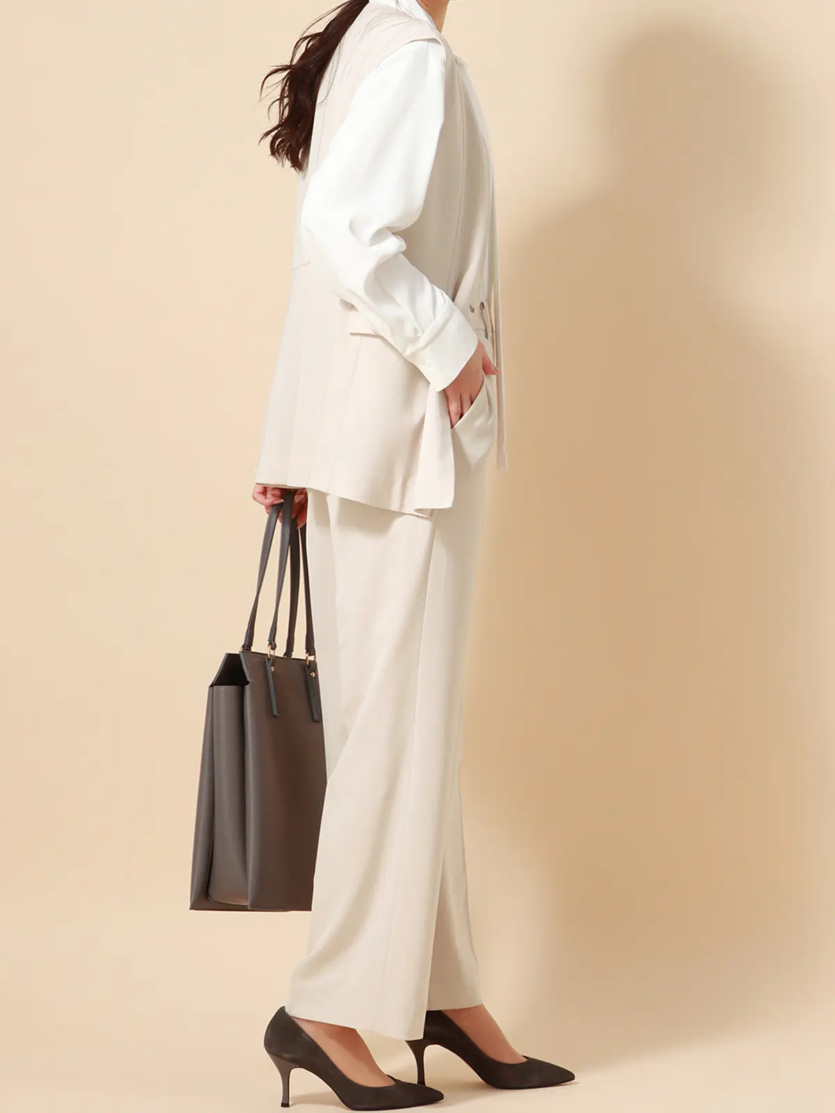 カセット服／ノーカラージレ／ウォッシャブル／抗菌／防臭／NOIEギャバ／ストレッチ／バックフレア ピンク系 38(9号）