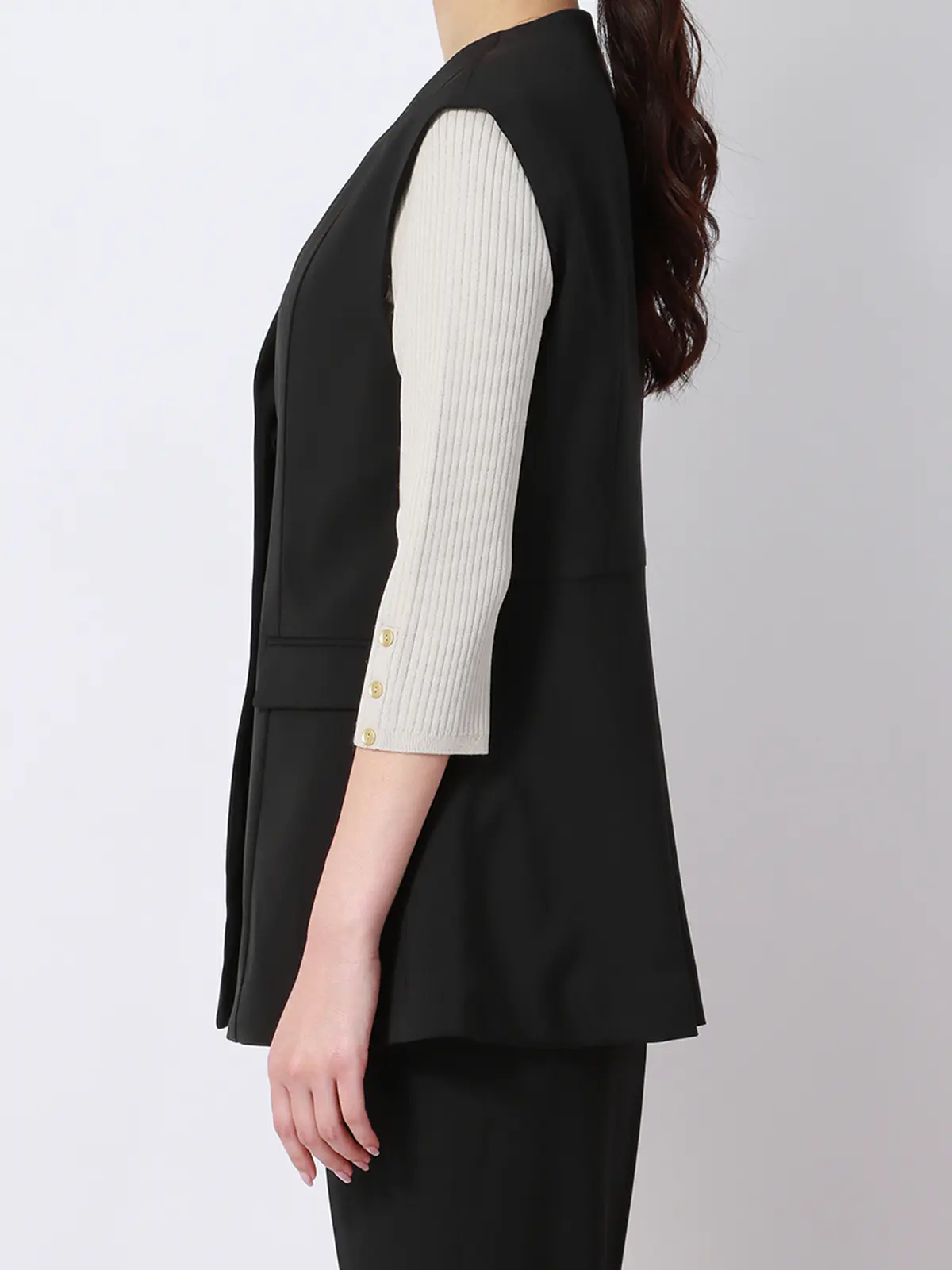 カセット服／ノーカラージレ／ウォッシャブル／抗菌／防臭／NOIEギャバ／ストレッチ／バックフレア ブラック系 38(9号）