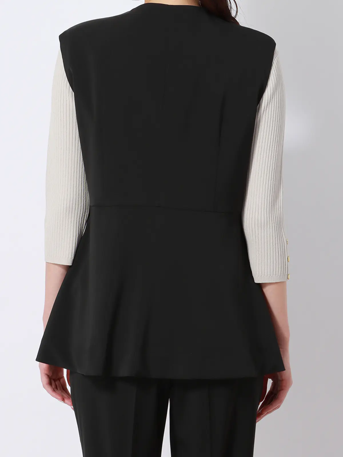 カセット服／ノーカラージレ／ウォッシャブル／抗菌／防臭／NOIEギャバ／ストレッチ／バックフレア ブラック系 38(9号）